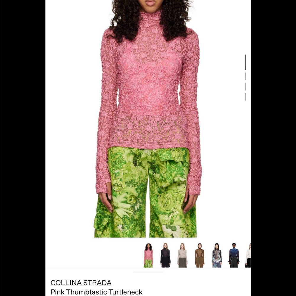 Collina Strada Vibrant Pink Lace Turtleneck